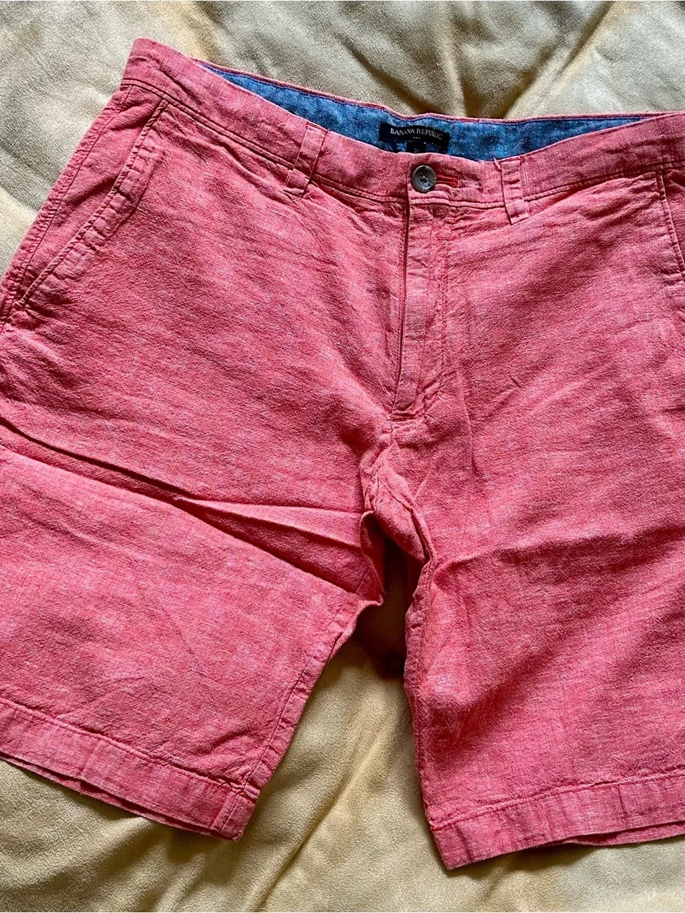 Banana Republic Men's Coral Red Casual Linen-Blend Shorts